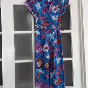 Vintage Phase II Blue Hawaiian Print body on pin up dress